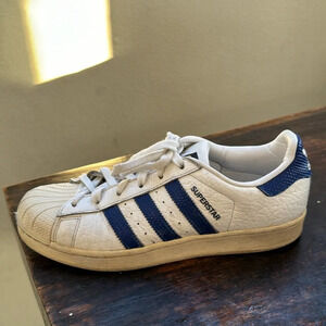 adidas leather superstar white with blue stripes gold label men’s size 7